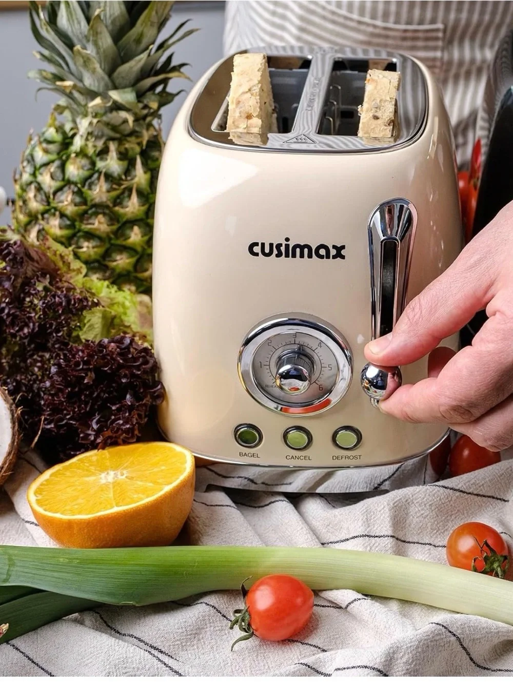 Cusimax Cream 2-Slice Toaster with Dial and Function Buttons